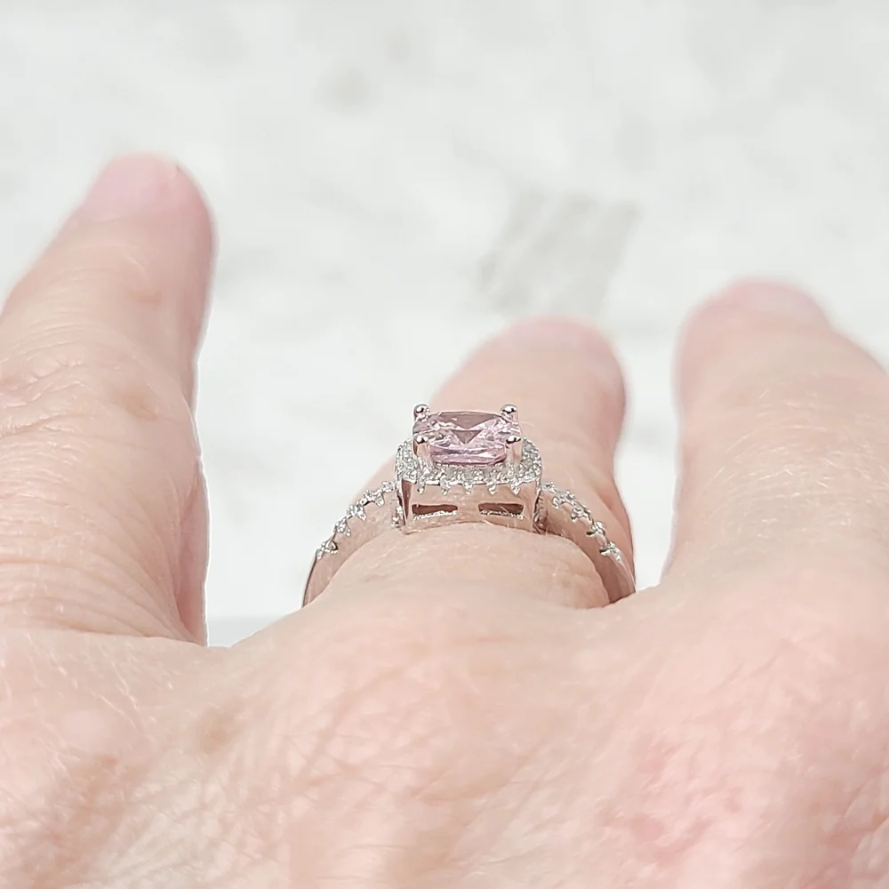 Pink and White Sapphire Halo Ring